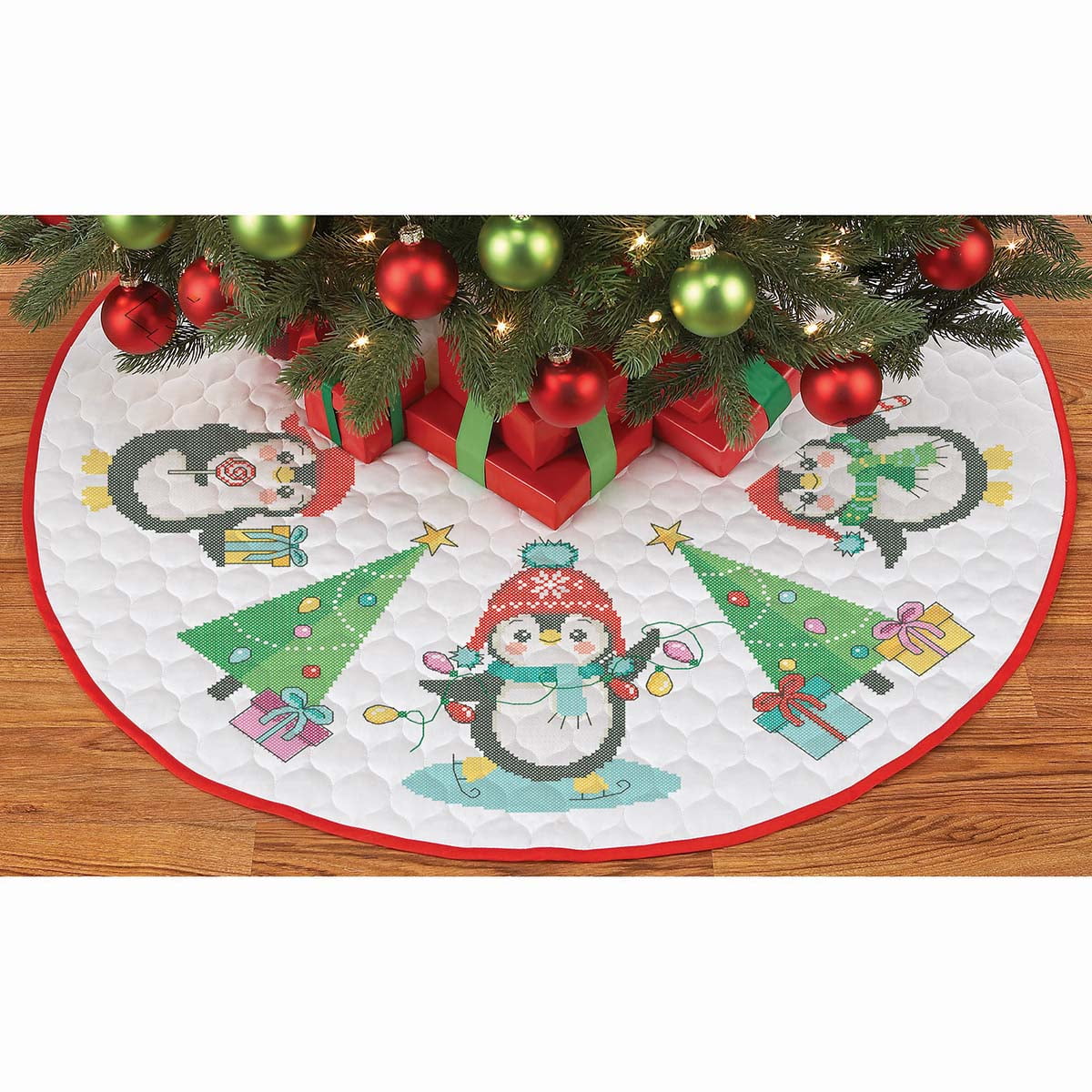 Herrschners® Penguin Pals Tree Skirt Stamped CrossStitch Kit