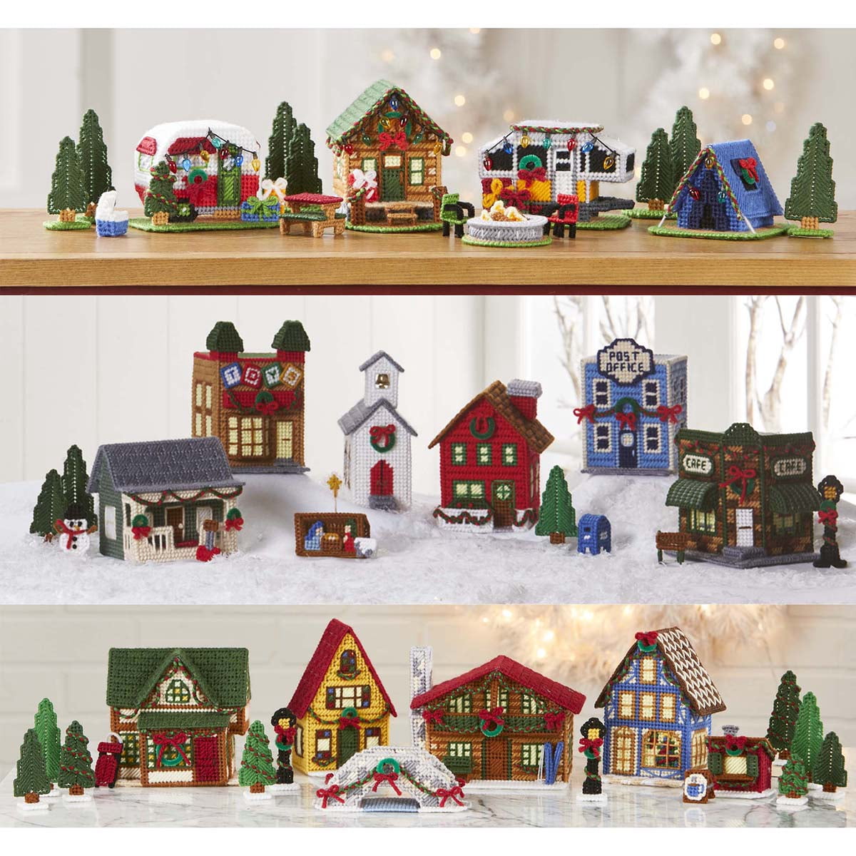 Herrschners Plastic Canvas Village Kit Trio: Christmas Village Crafting Set