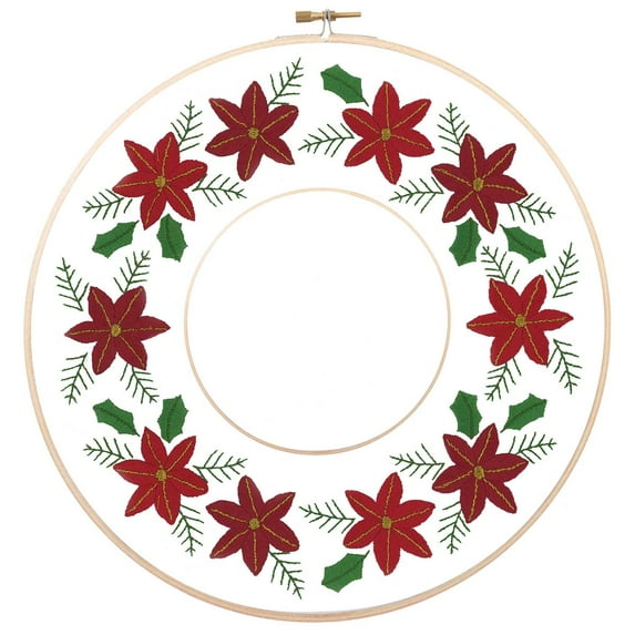 Herrschners® Poinsettia Wreath Stamped Embroidery Kit