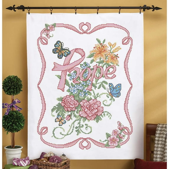 Herrschners® Ribbon of Hope Lap Quilt Top Kit Stamped Cross-Stitch Kit