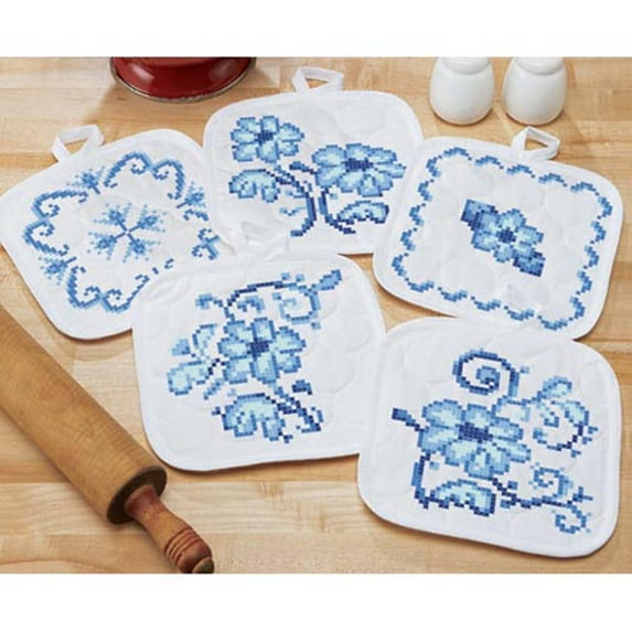 Herrschners® Sapphire Elegance Pot Holders Stamped Cross-Stitch