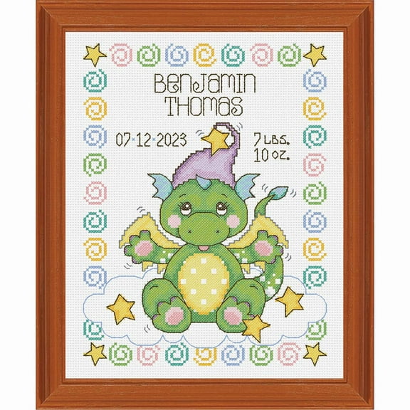 Herrschners Sleepy Dragons Birth Record Counted Cross-Stitch Kit