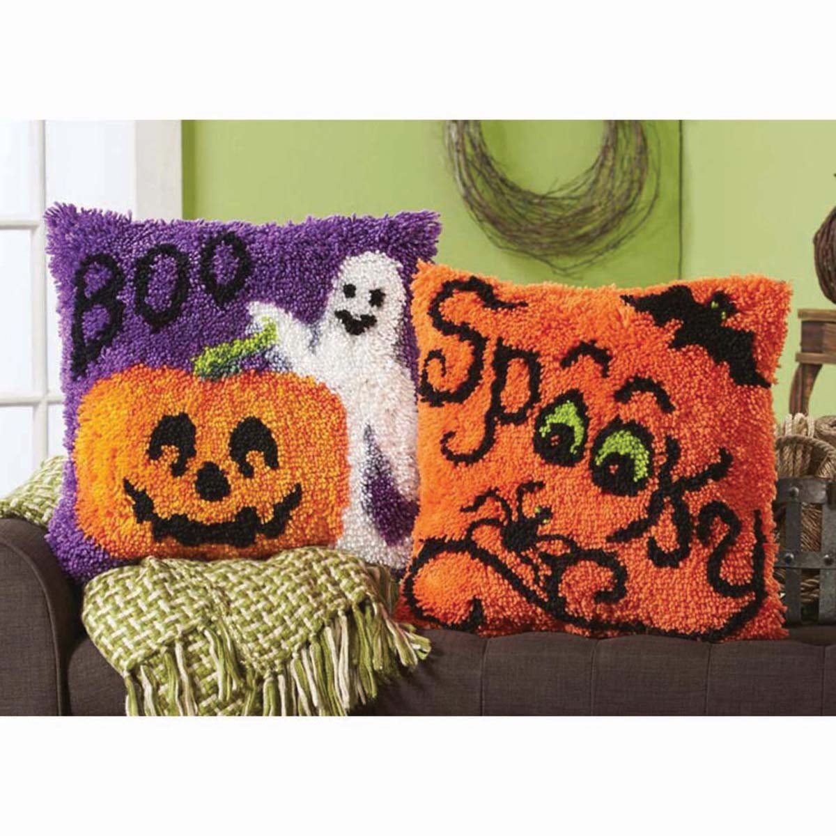 Herrschners® Spooky & Boo Pillows, Set of 2 Latch Hook Kit