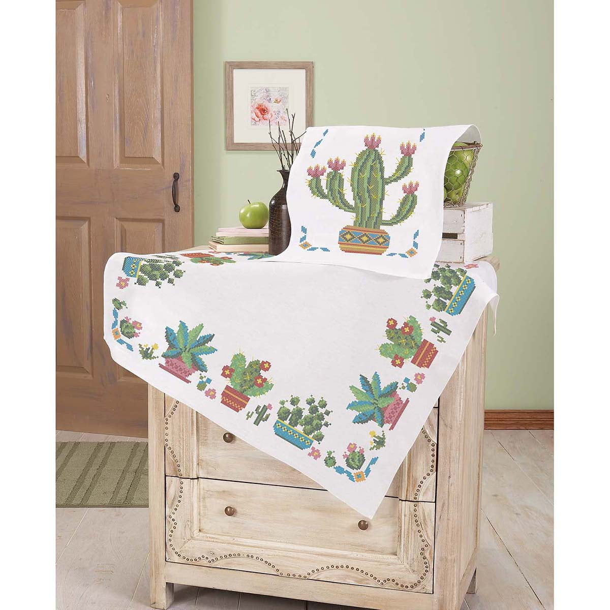 Herrschners® Sunny Succulents Table Topper & Runner Stamped Cross ...