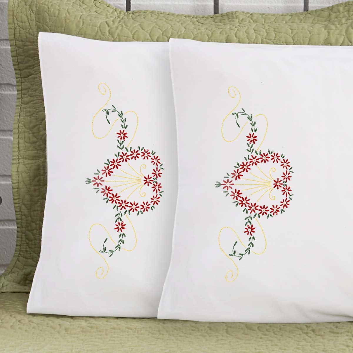 Herrschners® Victoria Pillowcase Pair Stamped Embroidery