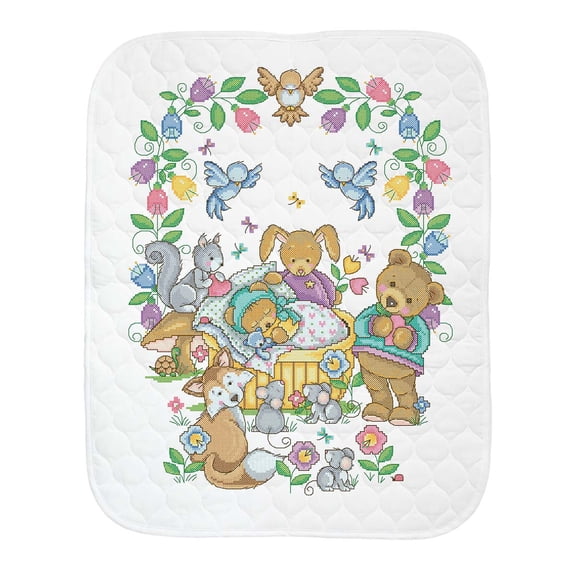 Herrschners Woodland Welcome Baby Quilt Stamped Cross-Stitch Kit