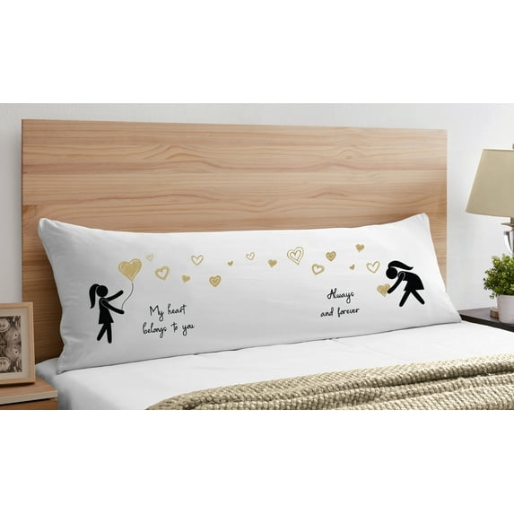 Sweet Jojo Designs Hers and Hers Gold Black White Body Pillow Cover Case 54x20 (Pillow Not Included)