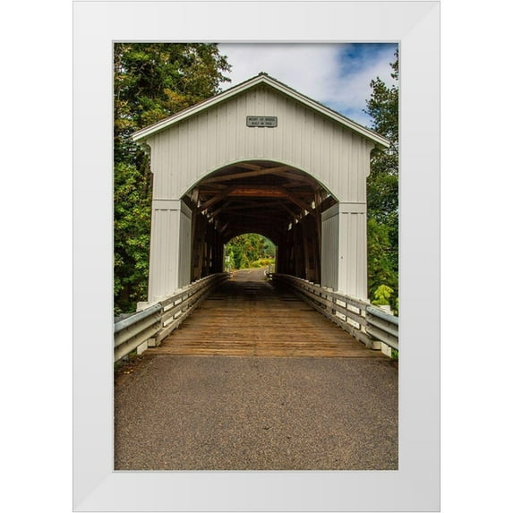 Hersen, Michel 23x32 White Modern Wood Framed Museum Art Print Titled - Mosby Creek Bridge-Cottage Grove-Oregon-USA