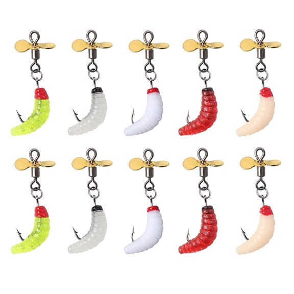 Hersfrd 10Pcs/Box Propeller Worm Fishing Lure Soft Maggot Baits Silicone Artificial Bait