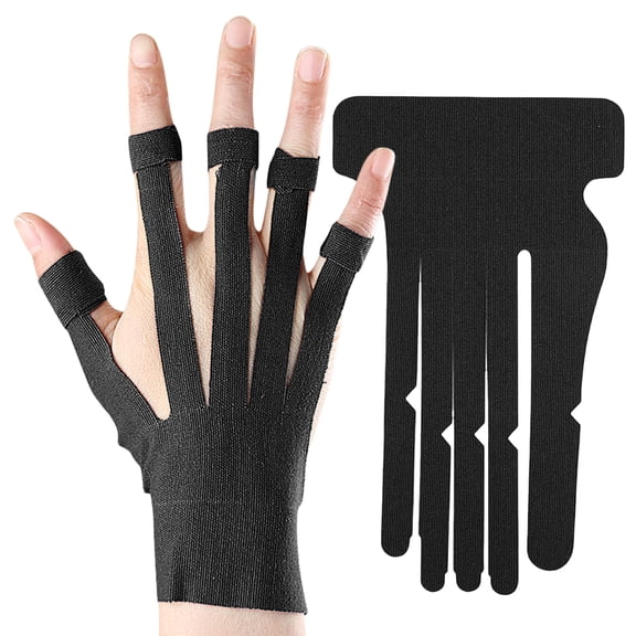 Hersfrd 10Pcs Pre-cut Kinesiology Tape 5 Finger Tape for Carpal Tunnel (Black Right)