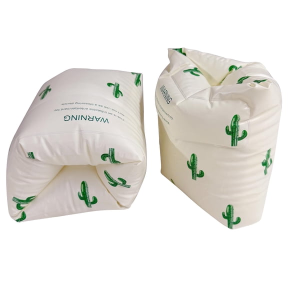 Hersfrd 1Pair Arm Float Ring Double Air Bag Inflatable Swimming Arm Sleeve (Cactus)