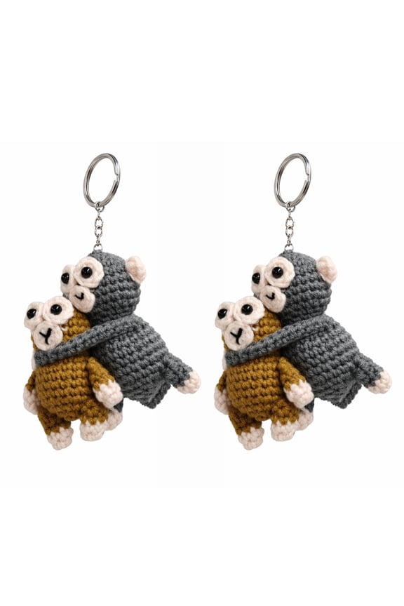 2pcs Crochet Punch Monkey Keychain Cute Animal Bag Charm Handmade Monkey-hug Keychain Cute Knitted Animal Keyring for Backpack Handbag Or Car Keys