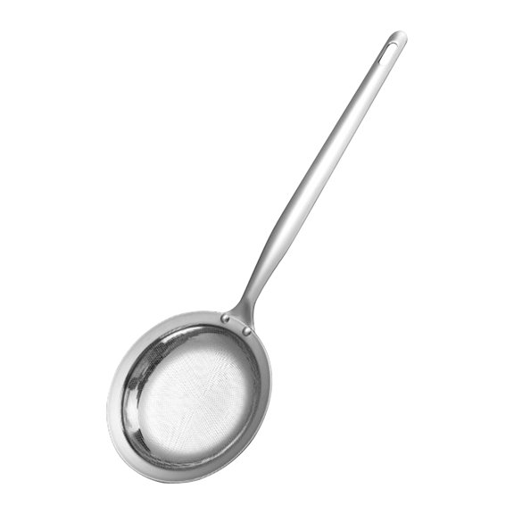 Hersfrd 304 Stainless Steel Fine Mesh Strainer Multi-functional Sieve Colander with Handle Fat Skimmer Spoon Kitchen Gadget for Oil Filter Skimming Grease Foam (Small)