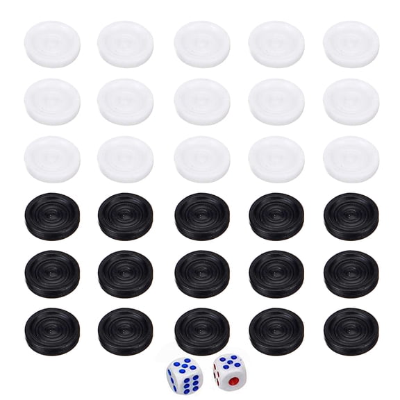 Hersfrd 30pcs Plastic Checkers Backgammon Chess Pieces with Dices Board Game