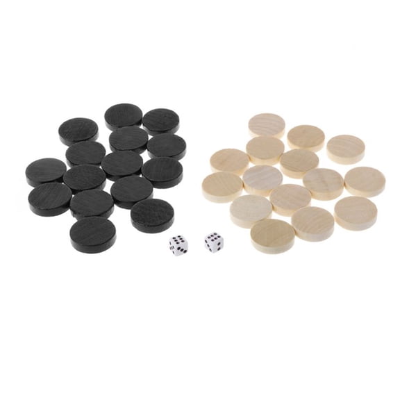Hersfrd 30pcs Wooden Draughts Checkers Backgammon Chess Pieces with 2 Dice (2.4CM)