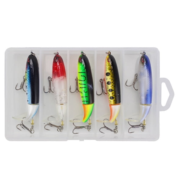 Hersfrd 5pcs Fishing Lures Whopper Popper Artificial Bait with Rotating Tail Crankbait