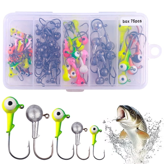 Hersfrd 75pcs/box Fishing Hooks Set Barbed Jig Head Hooks for Soft Worm Fishing Fishhook
