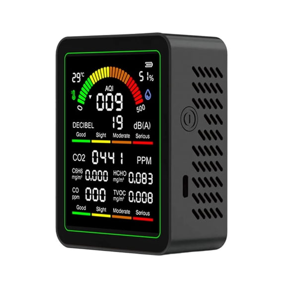 Hersfrd 9 In 1 Multifunctional Air Quality Detector Carbon Dioxide Airs Tester Gas Detector Lcd Screen Temperature/humidity Tester Noise/co2/tvoc/aqi/c6h6/hcho/co Detect (Black)