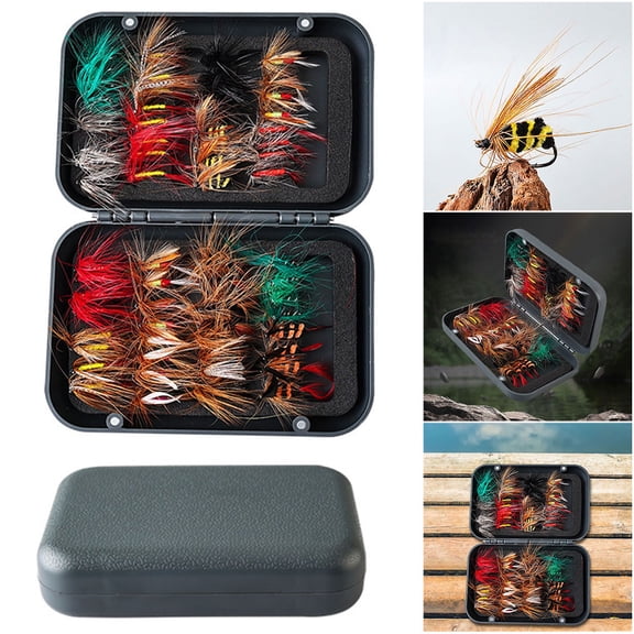 Hersfrd Bionic Flies with Box Fly Fishing Lures Artificial Bait for Trout(65pcs)