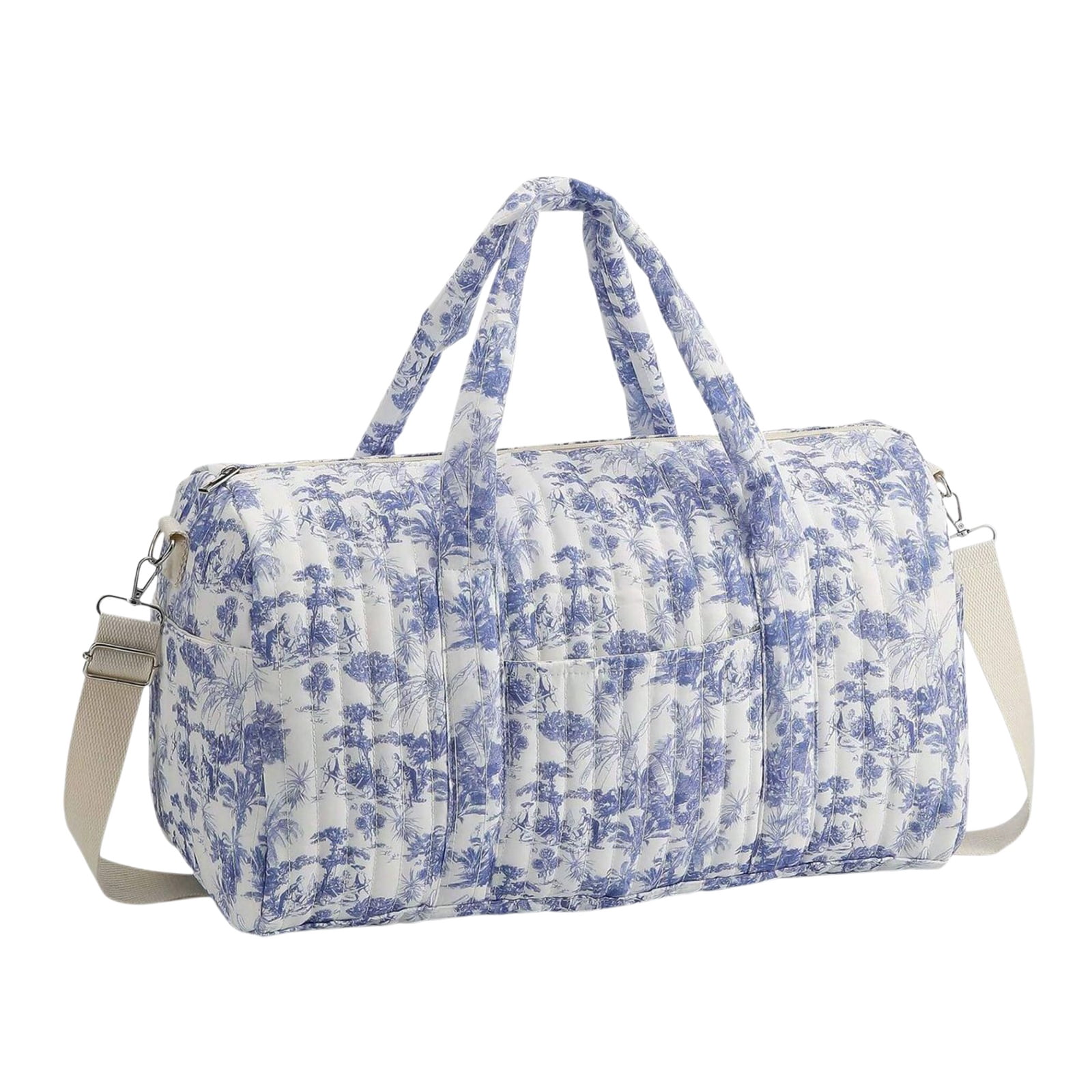 Hersfrd Cotton Quilted Floral Travel Baby Diaper Bag Large Capacity Travel Organizer with Zipper for Mom Dad Women Men Boys Girls (Coconut Blue)