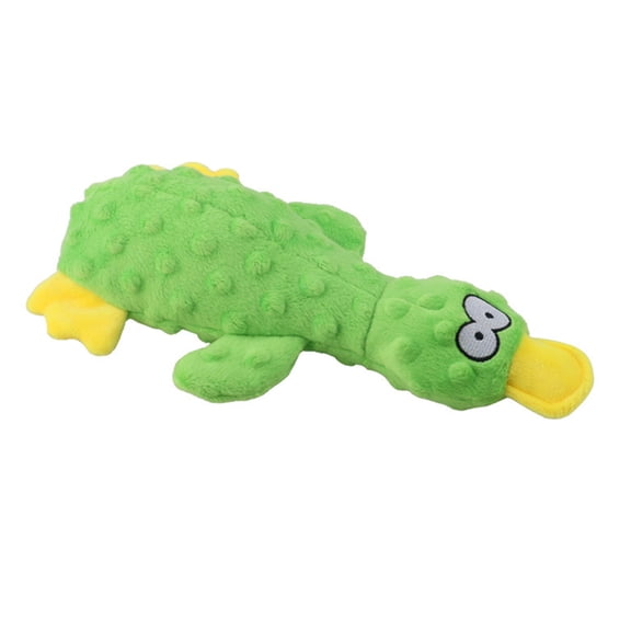 Hersfrd Cute Duck Dog Squeak Toys with Built-in Squeaker Puppy Teething Interactive Chewing Plush Toy for All Breed Sizes To Keep Them Busy (Green)