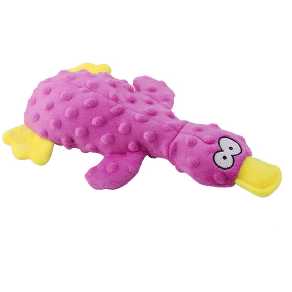 Hersfrd Cute Duck Dog Squeak Toys with Built-in Squeaker Puppy Teething Interactive Chewing Plush Toy for All Breed Sizes To Keep Them Busy (Purple)