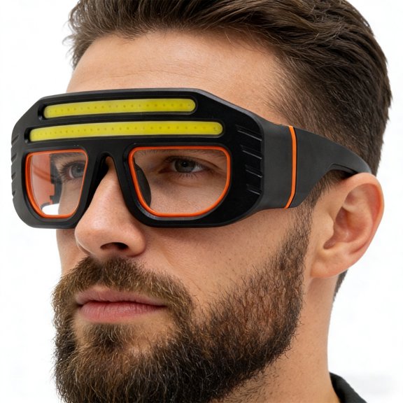 Hersfrd Led Cob Double Light Source Protective Eyewear Dual Beam Ipx4 Waterproof Headlight Type-c Charging Light Up Glasses Headlamp for Camping Hiking Running