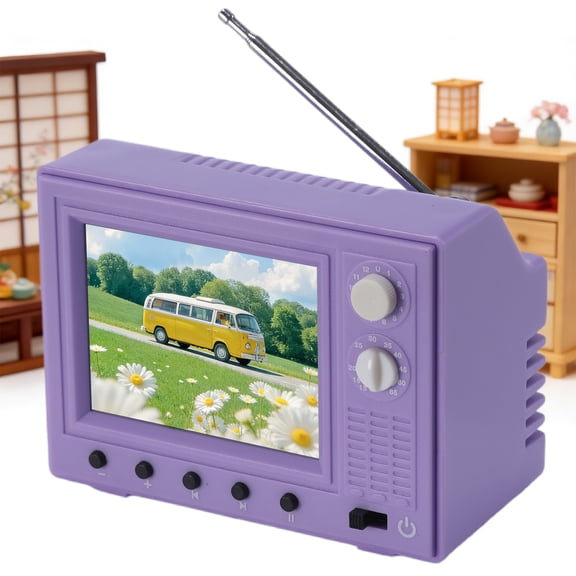 Hersfrd Mini Retro Tv with 8GB Storage Hd 720p Tiny Tv 2.4 Inch Lcd 1 12 Scale Classics Tvs Miniature Tvs Model Support External Usb for Dollhouse Miniature Scenes Gift (Purple 3)