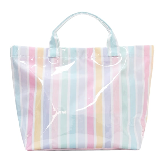 Hersfrd Pvc Lightweight Canvas Handbag Large Capacity Portable Travel Shoulder Bag Striped Pattern Tote Pouch Commuting Work Handbags (Colored)