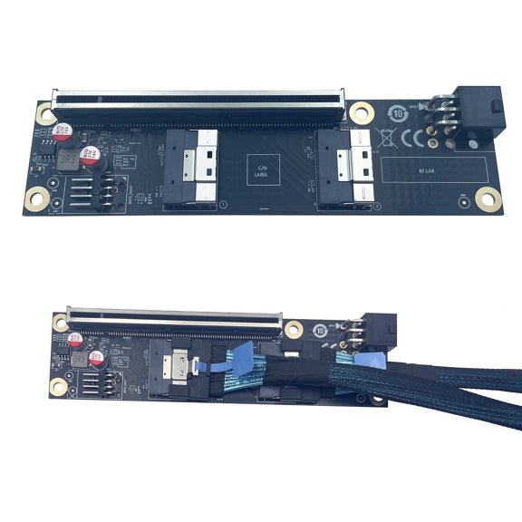 Hersfrd Slimsas 4.0 Pcie Split Adapter Card Sff-8654 8i Pcie X16 To Dual 8i External Gpu Riser Card for Graphics Card Expansion