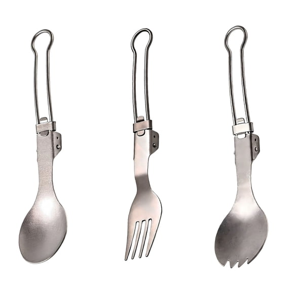 Hersfrd Titanium Foldable Cutlery Set High Temperature Resistant Ultralight Portable Titanium Tableware for Camping Hiking Picnic Travel (3pcs Set)