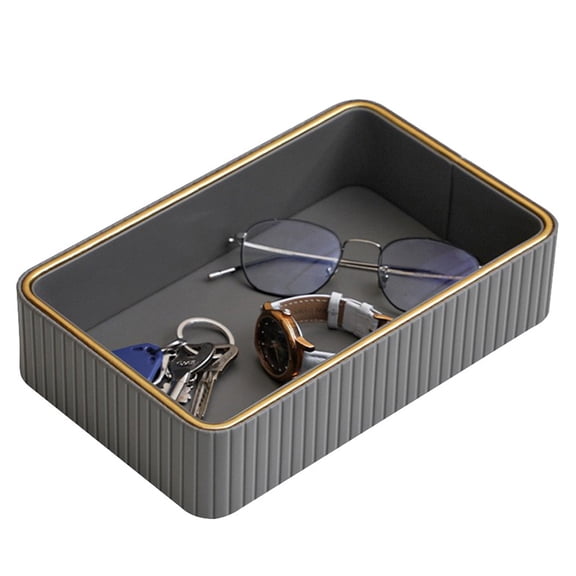 Hersfrd Valet Tray Multi-function Desktop Organizer Tray Pu Leather Storage Box (Grey)