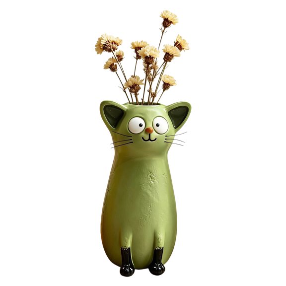 Hersfrd Whimsical Cat Figurine Funny Cute Small Resin Sculpture Adorable Neko Figurine Miniature Desktop Ornament Fairy Home Office Decoration (Green)