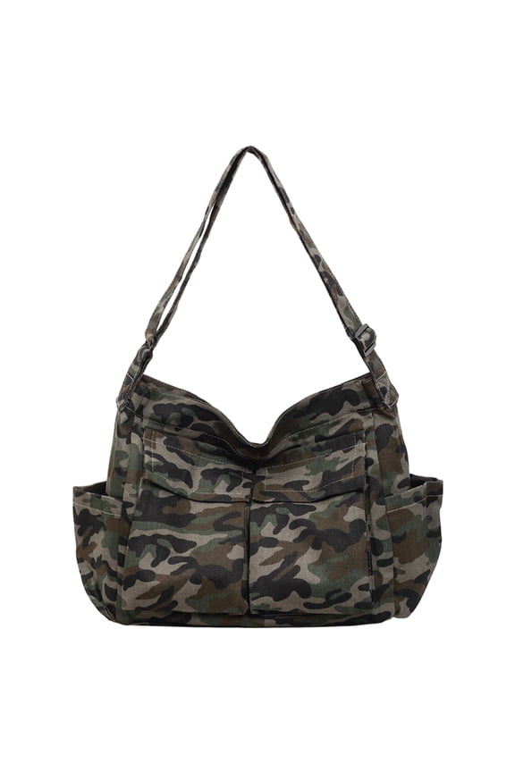 Women Canvas Versatile Tote Handbag Adjustable Strap Leopard Print Shoulder Bags Large Capacity All-match Crossbody Bag Outdoor Sports Handbags (Camo Green)
