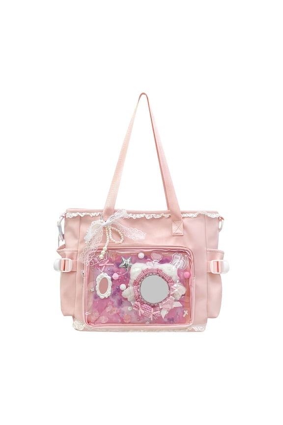 Women Y2k Ita Shoulder Bags Large Capacity Cute Bow Anime Crossbody Bag Adjustable Straps Sweet Bowknot Tote Handbag Travel Date Work Handbags (Pink)