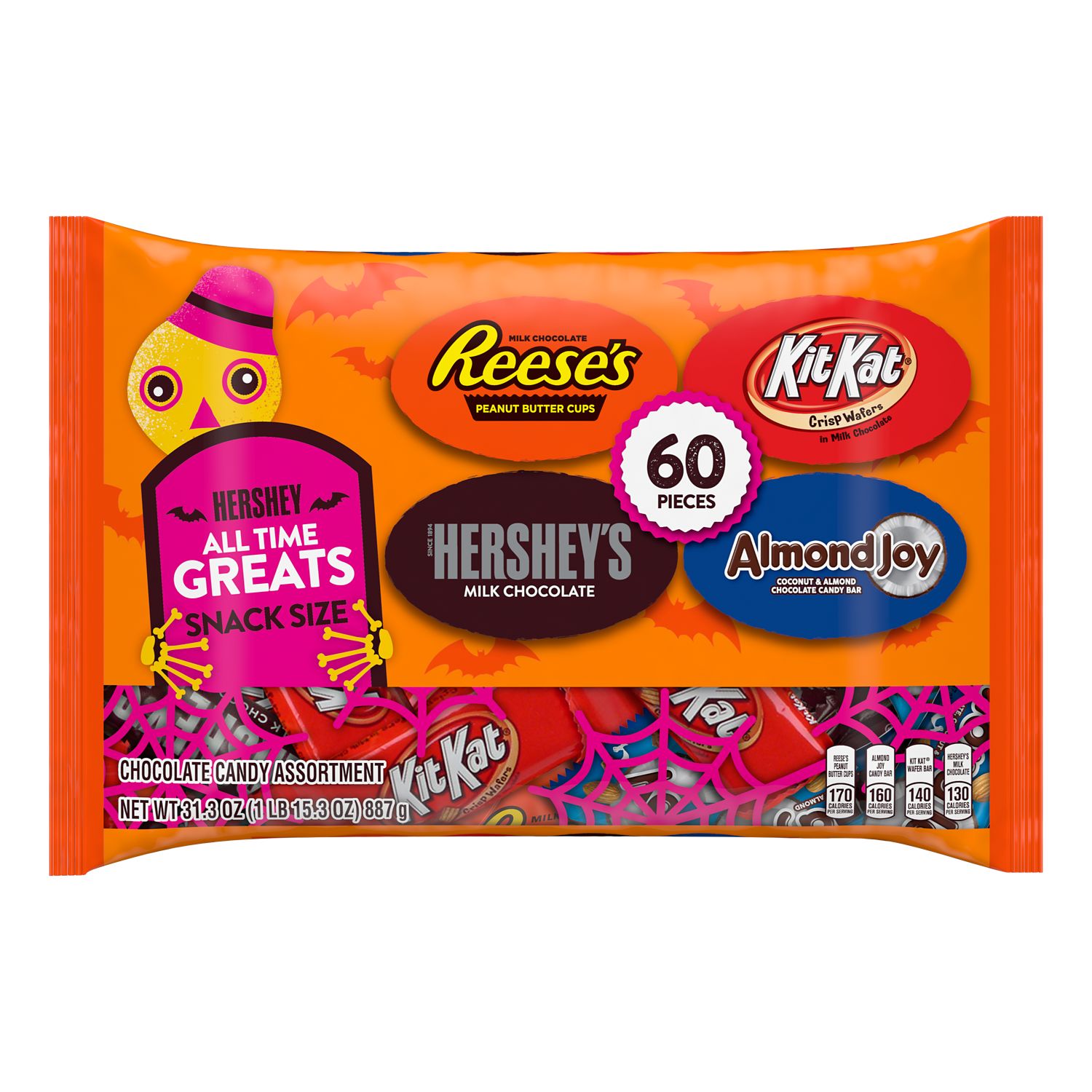 Hershey, All Time Greats Chocolate Assortment Snack Size Candy, Halloween, 31.3 oz, Bulk Bag (60 Pieces) - image 1 of 11