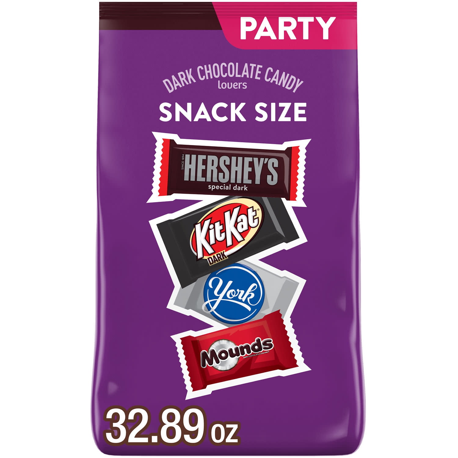 Dark Chocolate Lovers Snack Size Party Pack, 32.89 oz Bag, Approximately 60 Pieces Dark Chocolate Lovers Snack Size Party Pack, 32.89 oz Bag, Approximately 60 Pieces