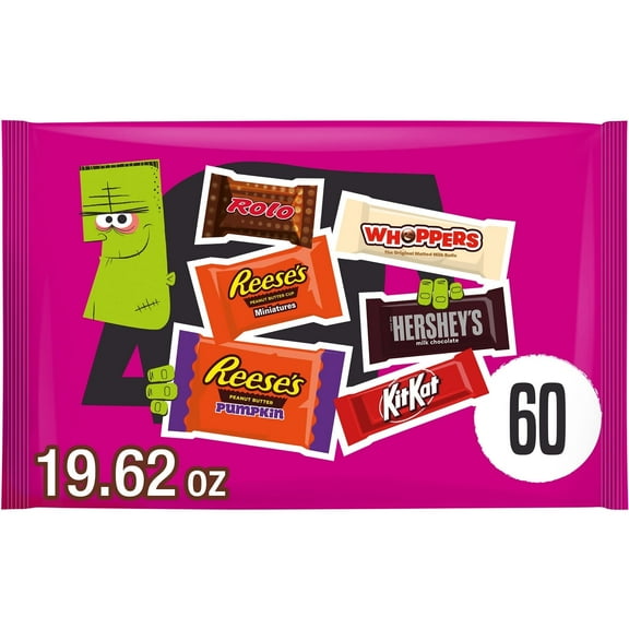 Hershey Assorted Flavored Halloween Candy, Bag 19.62 oz, 60 Pieces