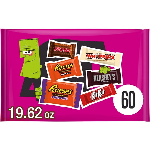 Hershey Assorted Flavored Halloween Candy, Bag 19.62 oz, 60 Pieces
