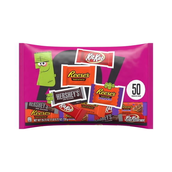Hershey Assorted Milk Chocolate Snack Size Halloween Candy, Variety Bag 25.73 oz, 50 Pieces