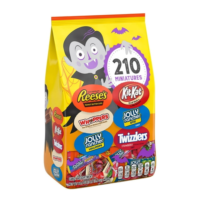 Hershey, Chocolate and Sweets Assortment Miniatures Candy, Halloween, 60.8 oz, Bulk Bag, 210 Pieces