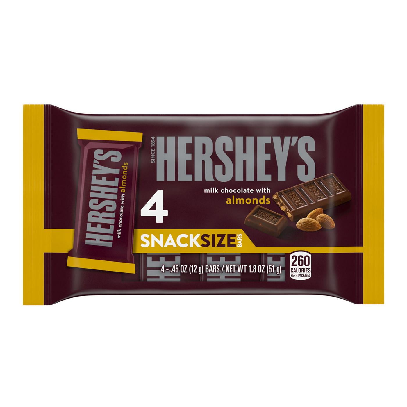 Hershey's Milk Chocolate With Almonds Snack Size, 1.8 oz - 4 ct