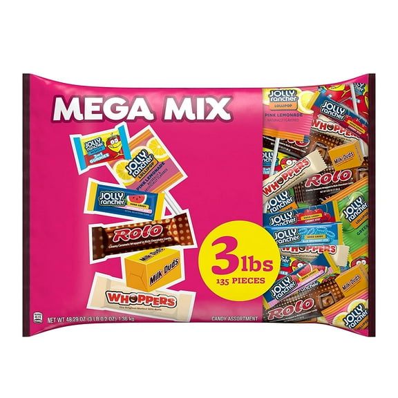 Hershey Mega Mix Chocolate and Sweets Assortment Candy, Individually Wrapped, 48.29 oz Bulk Variety Bag (135 Pieces)