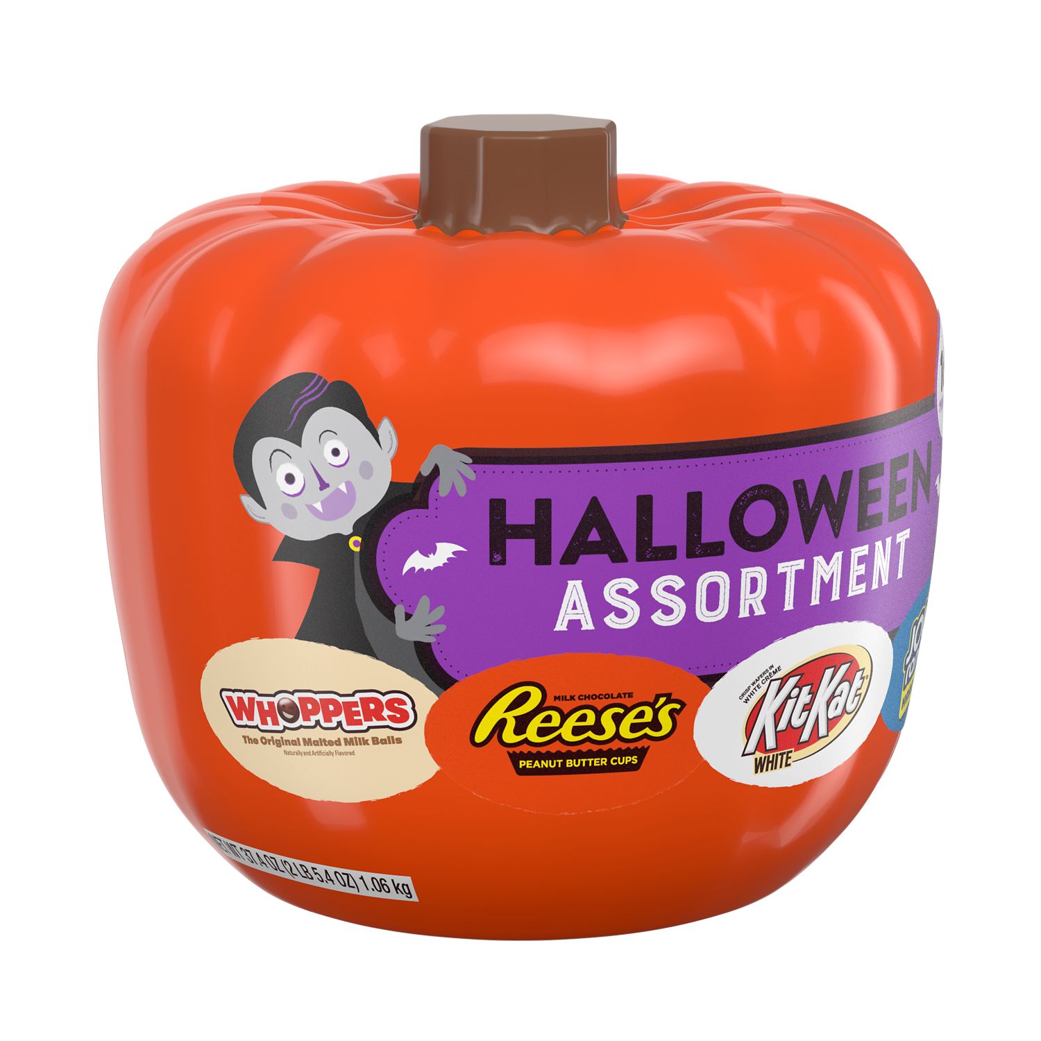 Hershey, Miniatures Halloween Assortment Chocolate, White Creme and Sweets Assortment Candy, Halloween, 37.4 oz, Plastic Pumpkin Candy Bowl (160 Pieces) - image 1 of 6