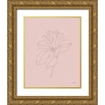 thumbnail image 1 of Hershey, Moira 12x14 Gold Ornate Wood Framed with Double Matting Museum Art Print Titled - Magnolia Line Drawing Pink, 1 of 4