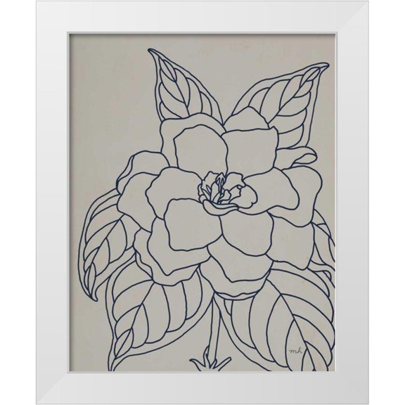 Hershey, Moira 12x14 White Modern Wood Framed Museum Art Print Titled - Gardenia Line Drawing Gray Crop