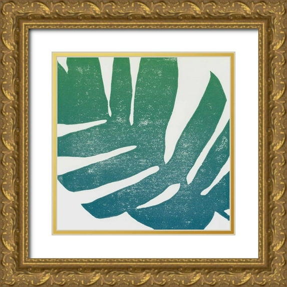 Hershey, Moira 20x20 Gold Ornate Wood Framed with Double Matting Museum Art Print Titled - Tropical Treasures II Blue Green