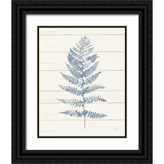 Hershey, Moira 20x24 Black Ornate Wood Framed with Double Matting Museum Art Print Titled - Fern Print II Blue Crop