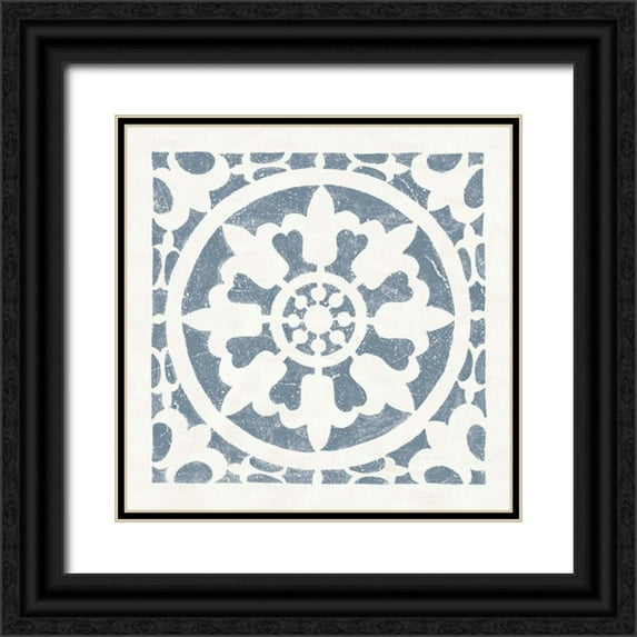 Hershey, Moira 26x26 Black Ornate Wood Framed with Double Matting Museum Art Print Titled - Hacienda Tile II Bluestone