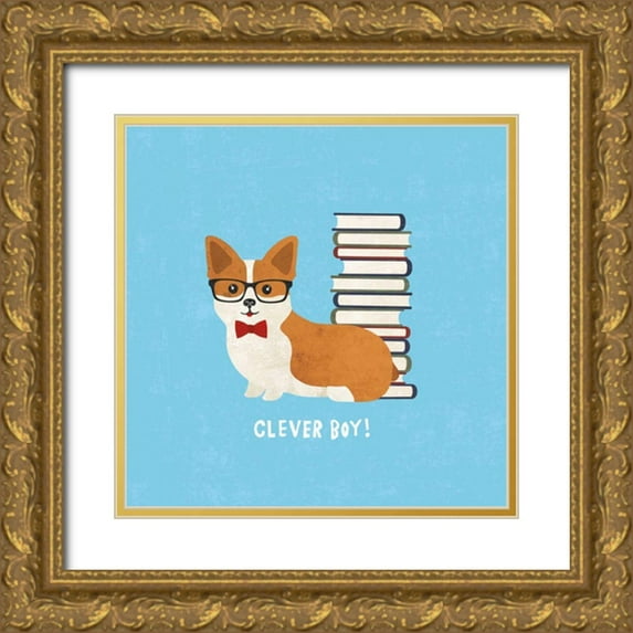 Hershey, Moira 26x26 Gold Ornate Wood Framed with Double Matting Museum Art Print Titled - Good Dogs Corgi Bright